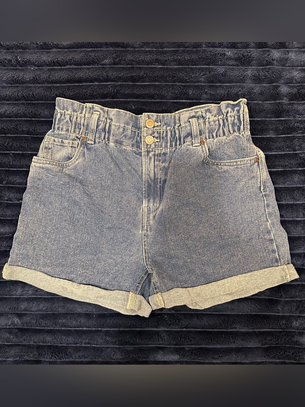 Bluenotes High-Waist Paperbag Denim Shorts - Blue